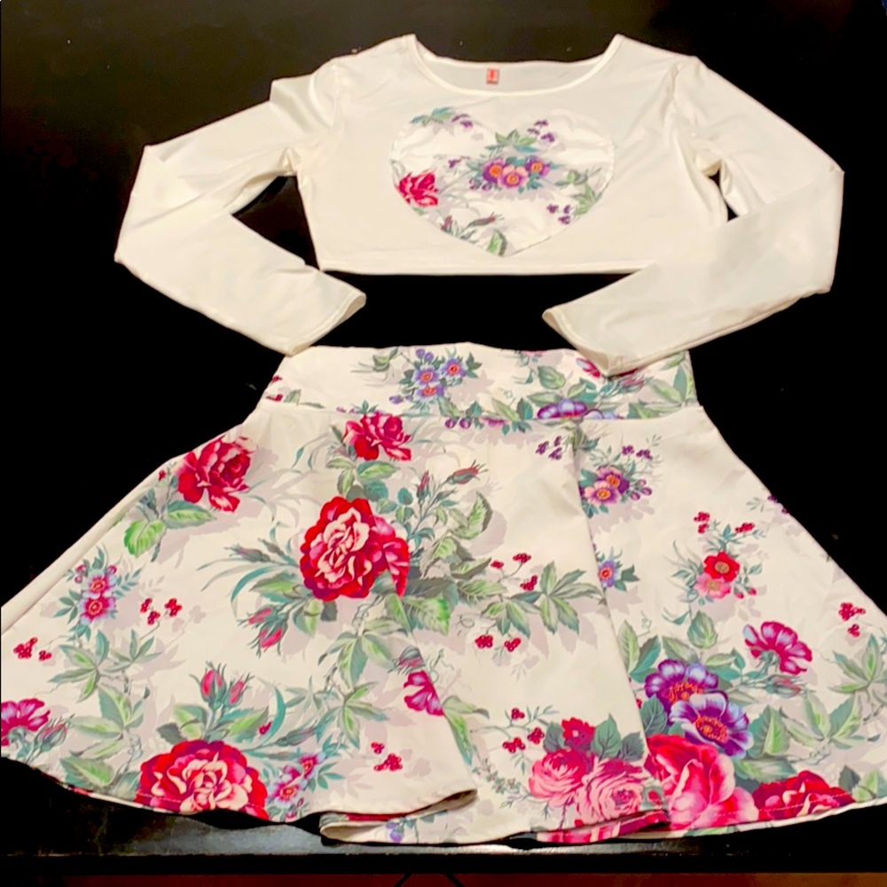 Floral Two Piece Dress - Crop Top/Skater Skirt